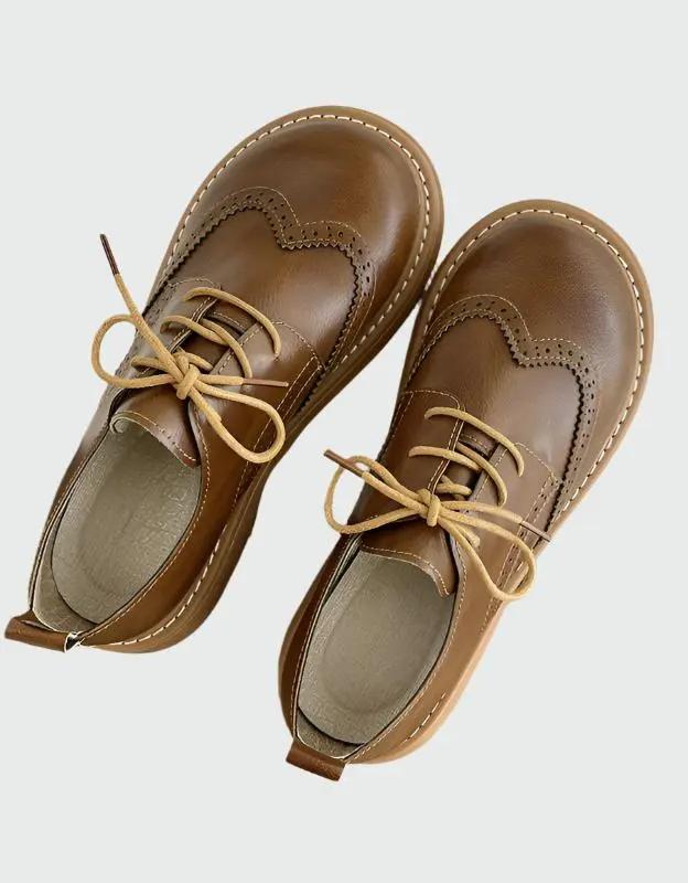 Women's wide-fit brogue Oxford shoes in classic tan with decorative perforated detailing