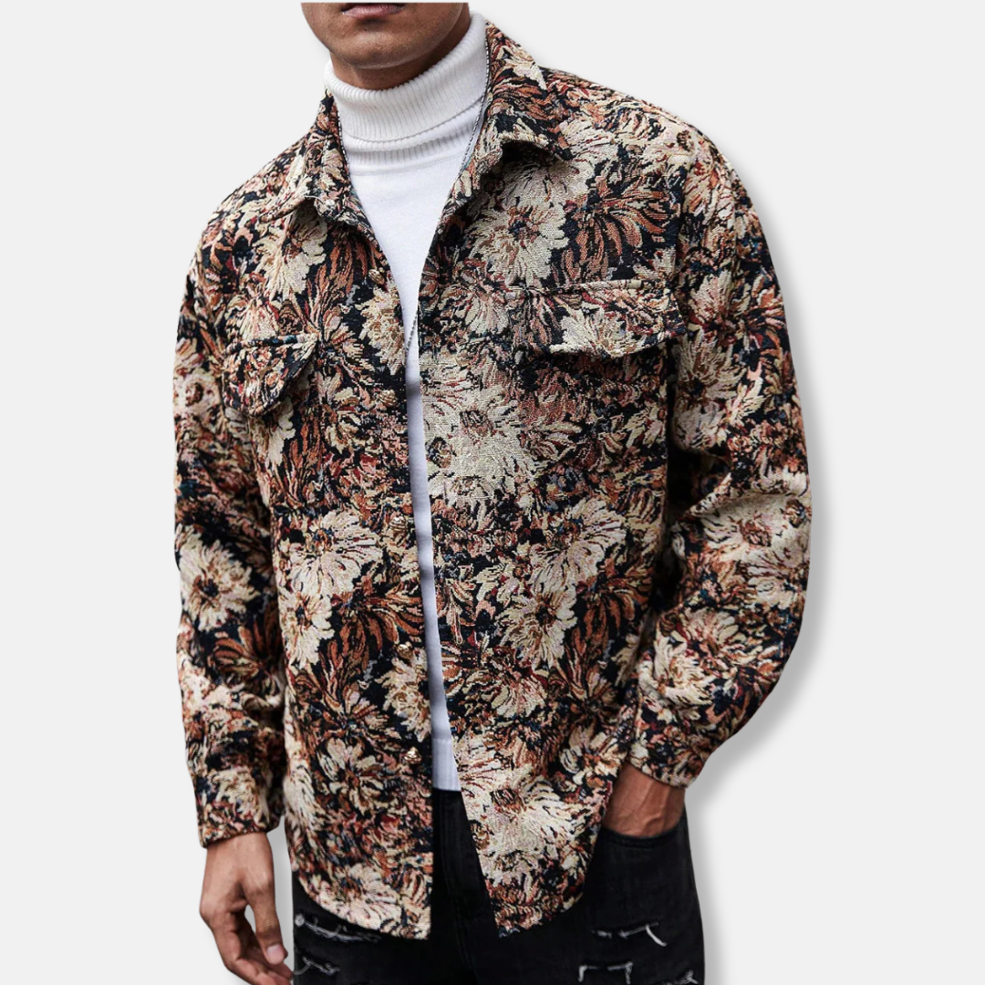 Men's relaxed fit floral jacquard jacket with woven texture in utility style for everyday wear