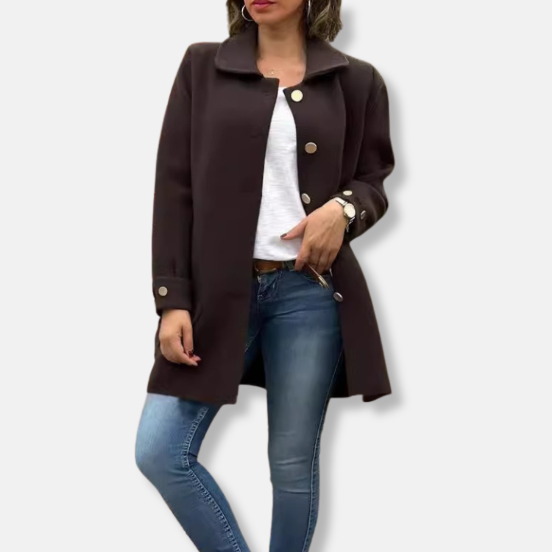 Women's cream knit blend relaxed-fit mid-thigh coat with single-breasted silhouette