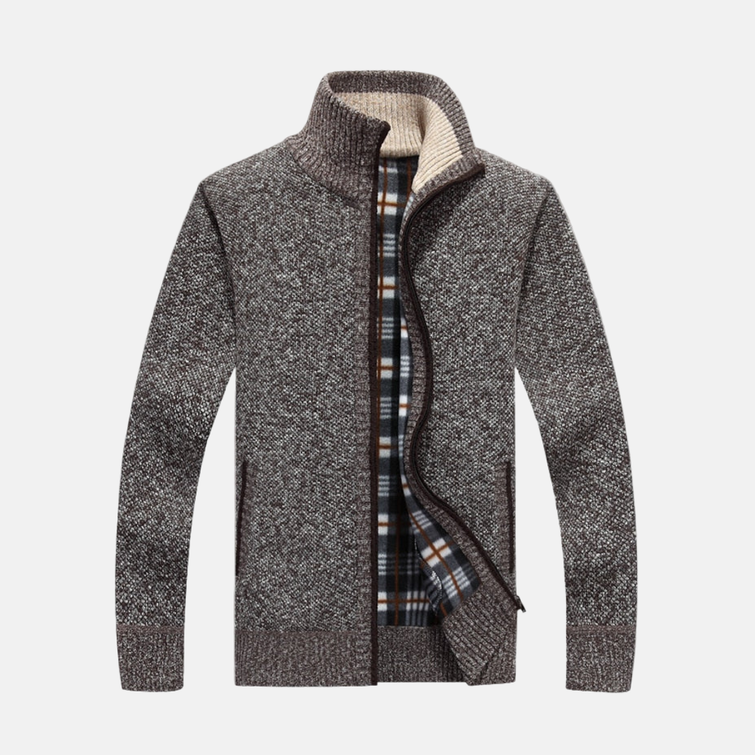 Men's fleece-lined knit jacket regular fit warm layering piece for casual everyday style