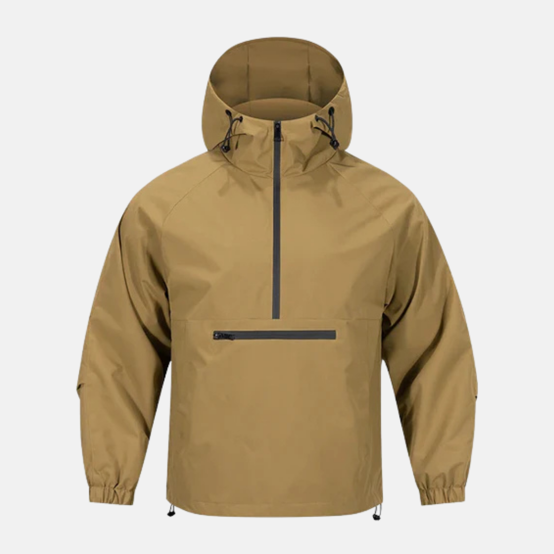 Men's lightweight woven anorak jacket hooded high neck loose fit hip-length polyester blend