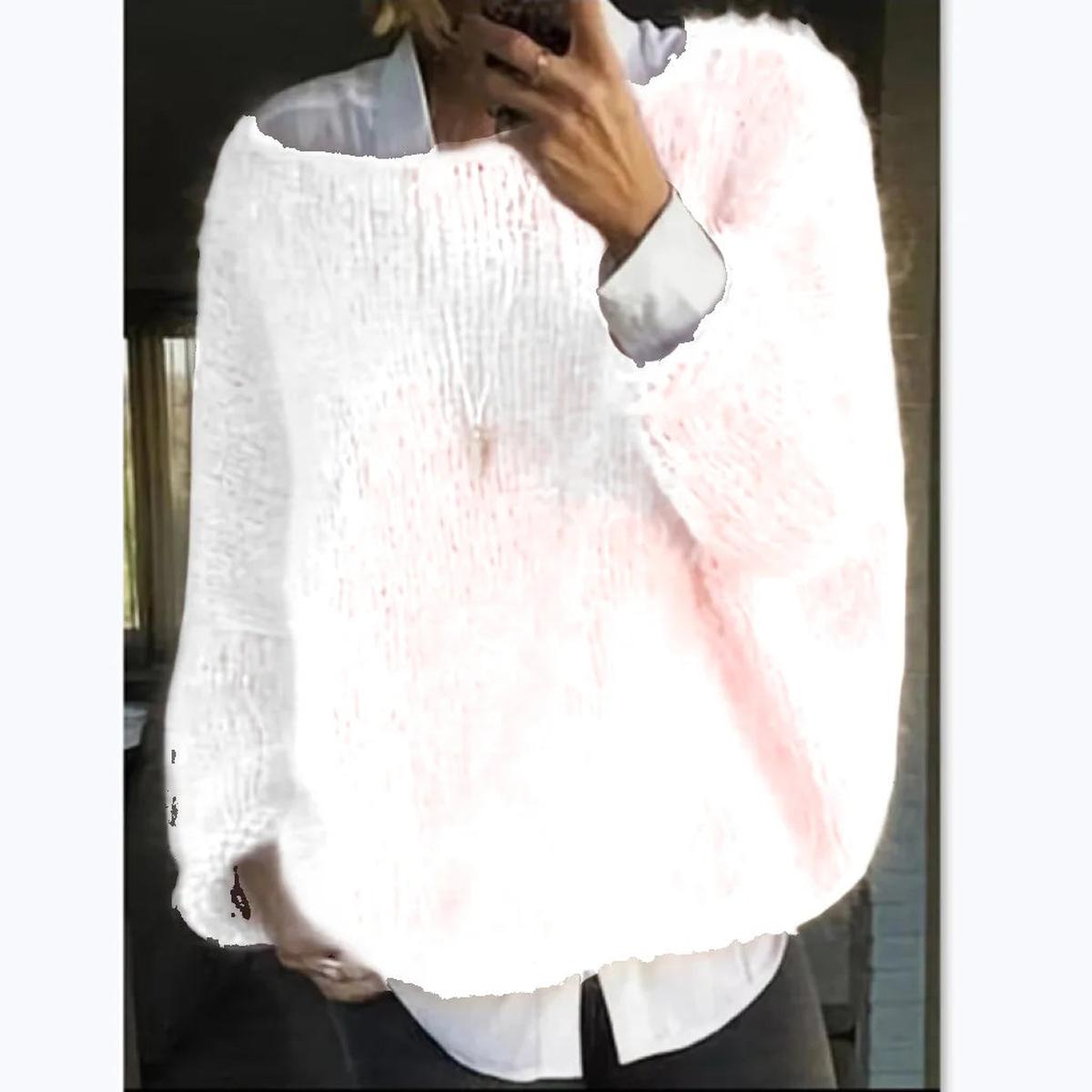Women's cozy long sleeve fuzzy knit sweater relaxed silhouette soft plush winter layering style