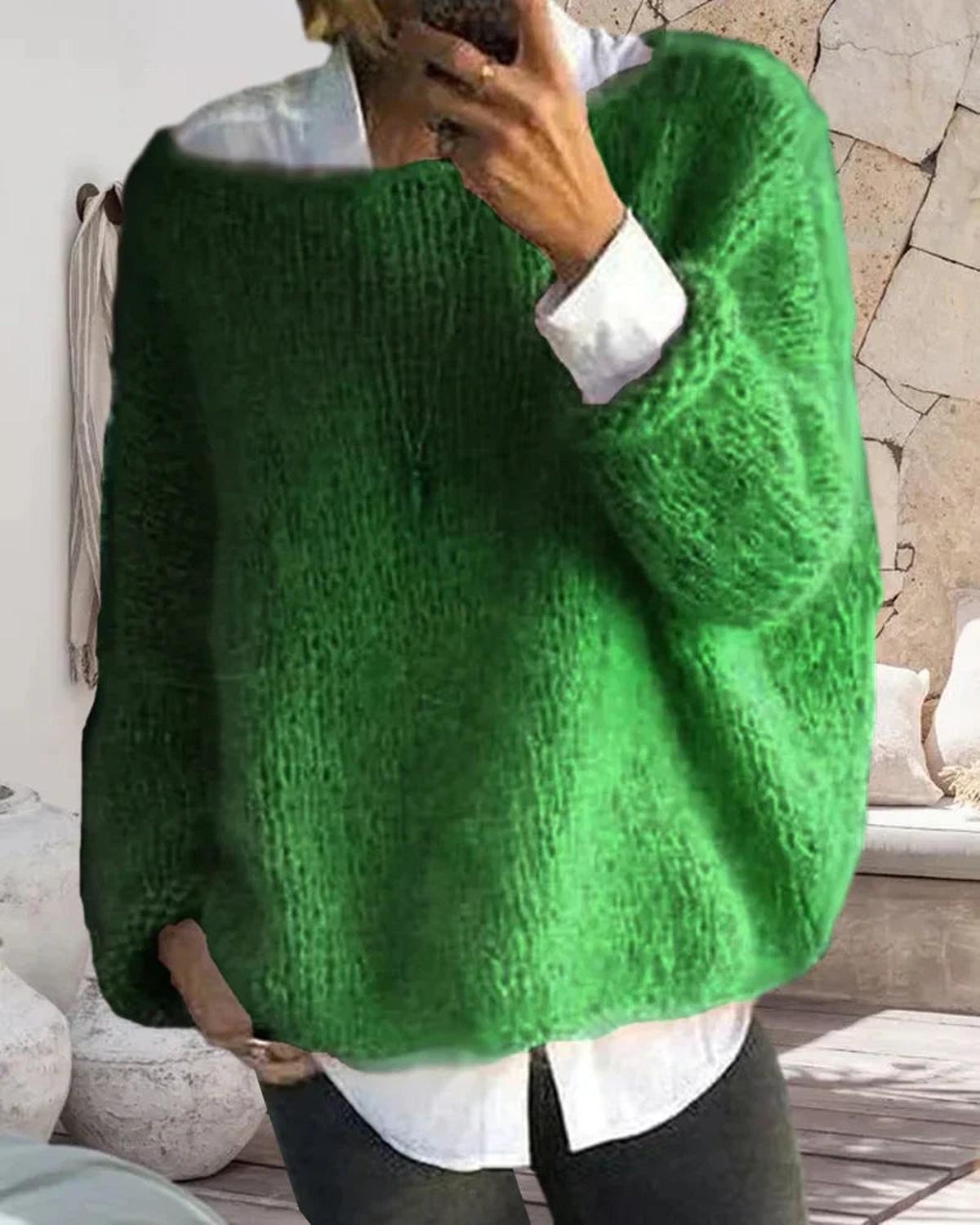 Women's cozy long sleeve fuzzy knit sweater relaxed silhouette soft plush texture winter layering