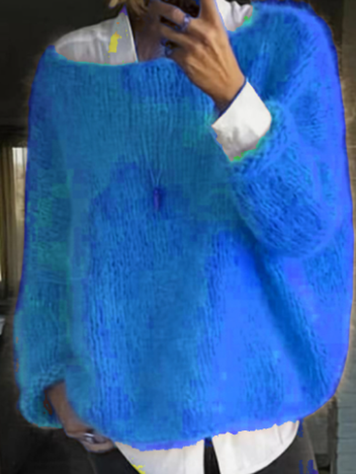Women's cozy long sleeve knit sweater relaxed silhouette soft fuzzy texture warm winter layering