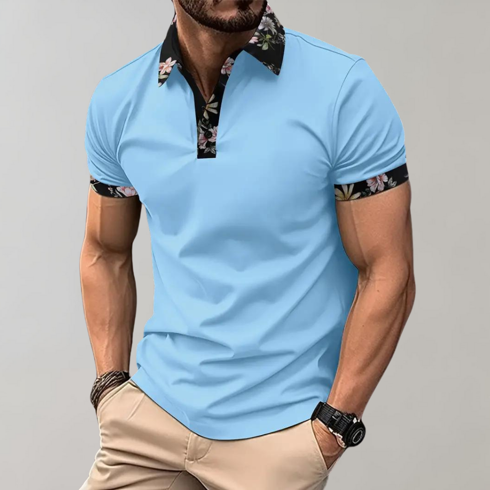 Men's casual fit floral detail polo shirt short sleeve cotton blend summer style