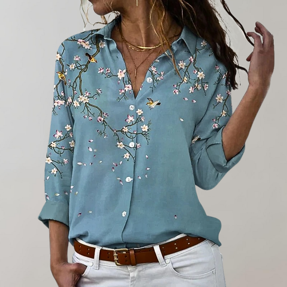 Women's paisley patterned blouse relaxed fit long sleeves shirt collar bohemian style