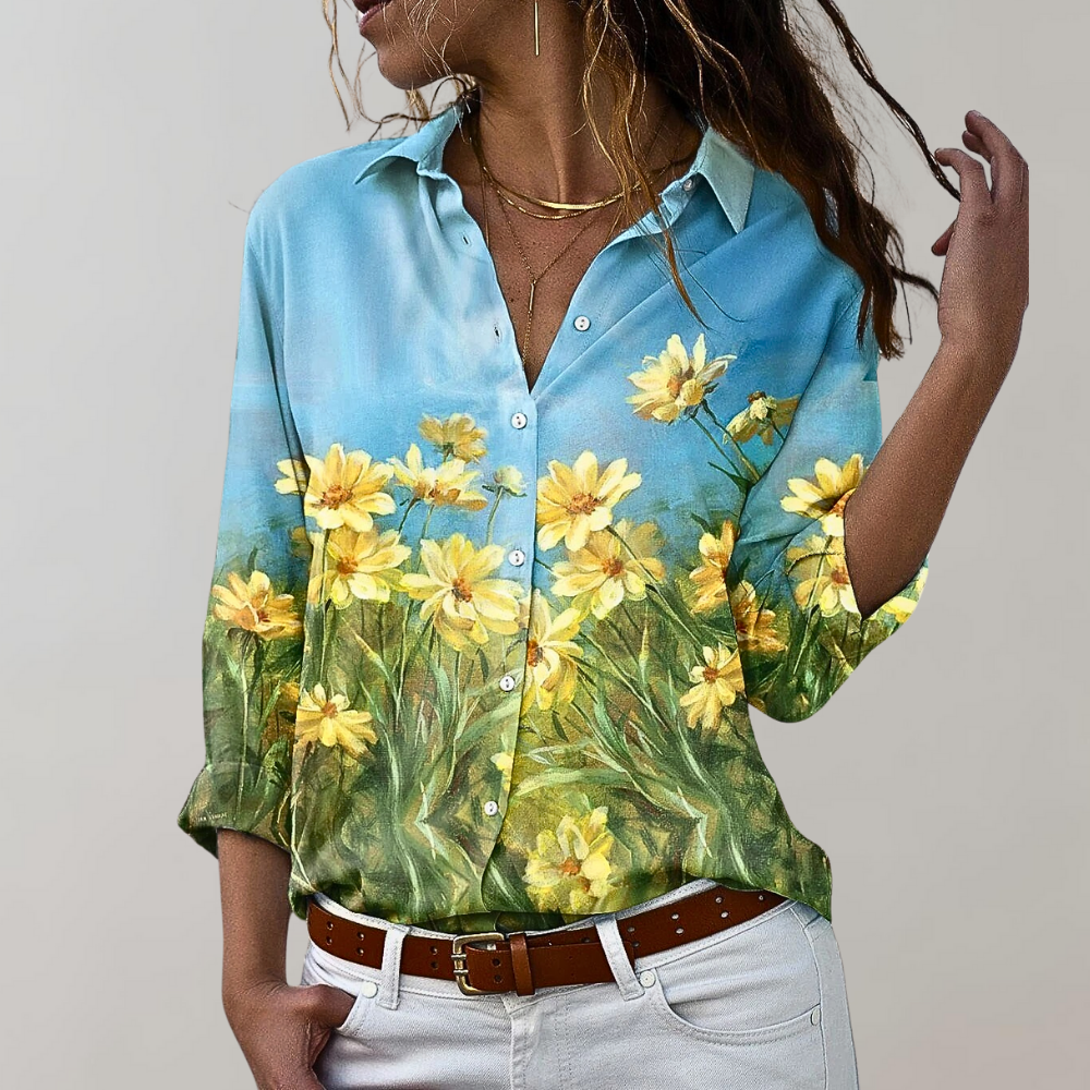 Women's paisley patterned blouse relaxed fit long sleeves shirt collar bohemian style