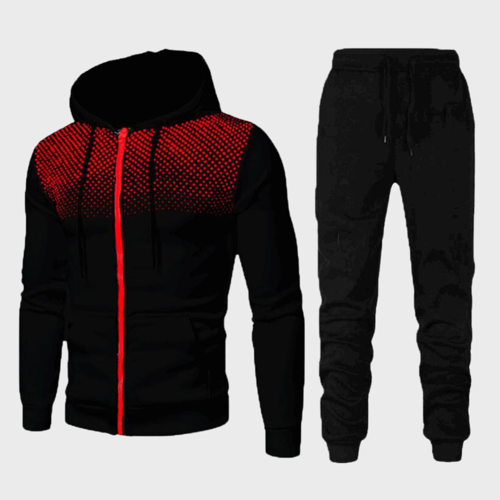 Men's slim fit tracksuit zip hoodie and joggers set with adjustable waist for training