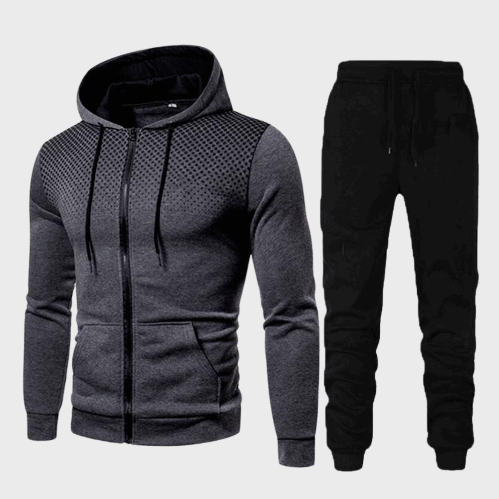 Men's slim fit tracksuit zip hoodie and joggers set with adjustable waist for training