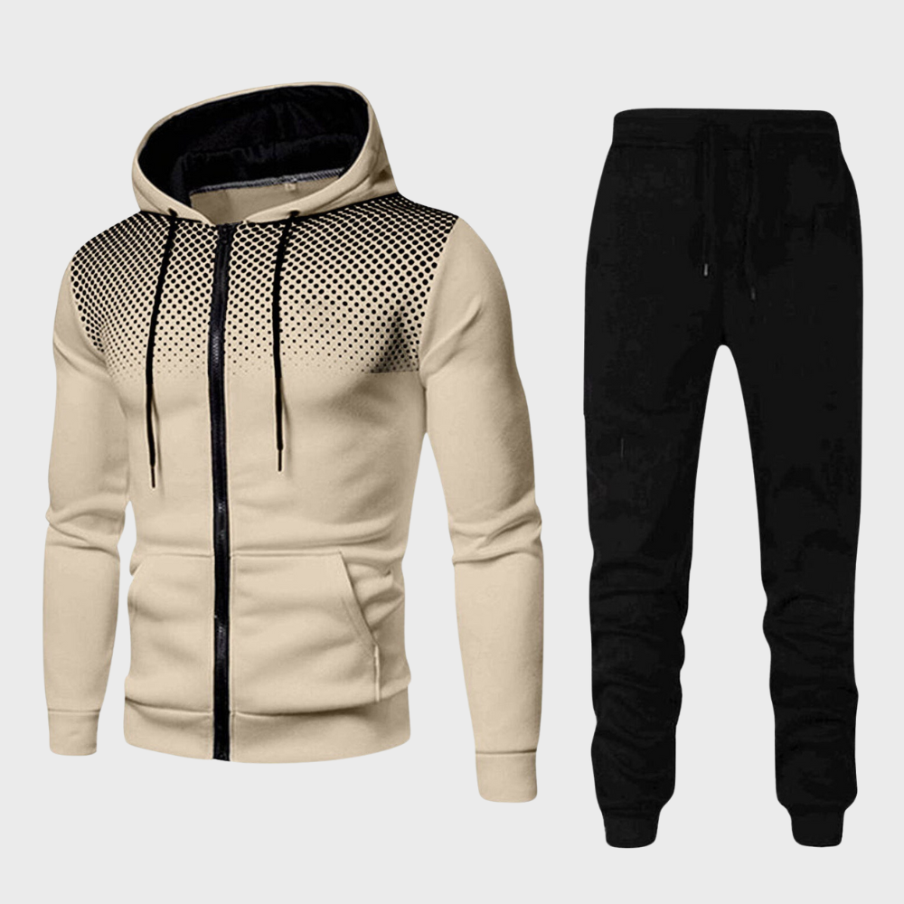 Men's slim fit tracksuit zip hoodie and joggers with adjustable waist for athletic training