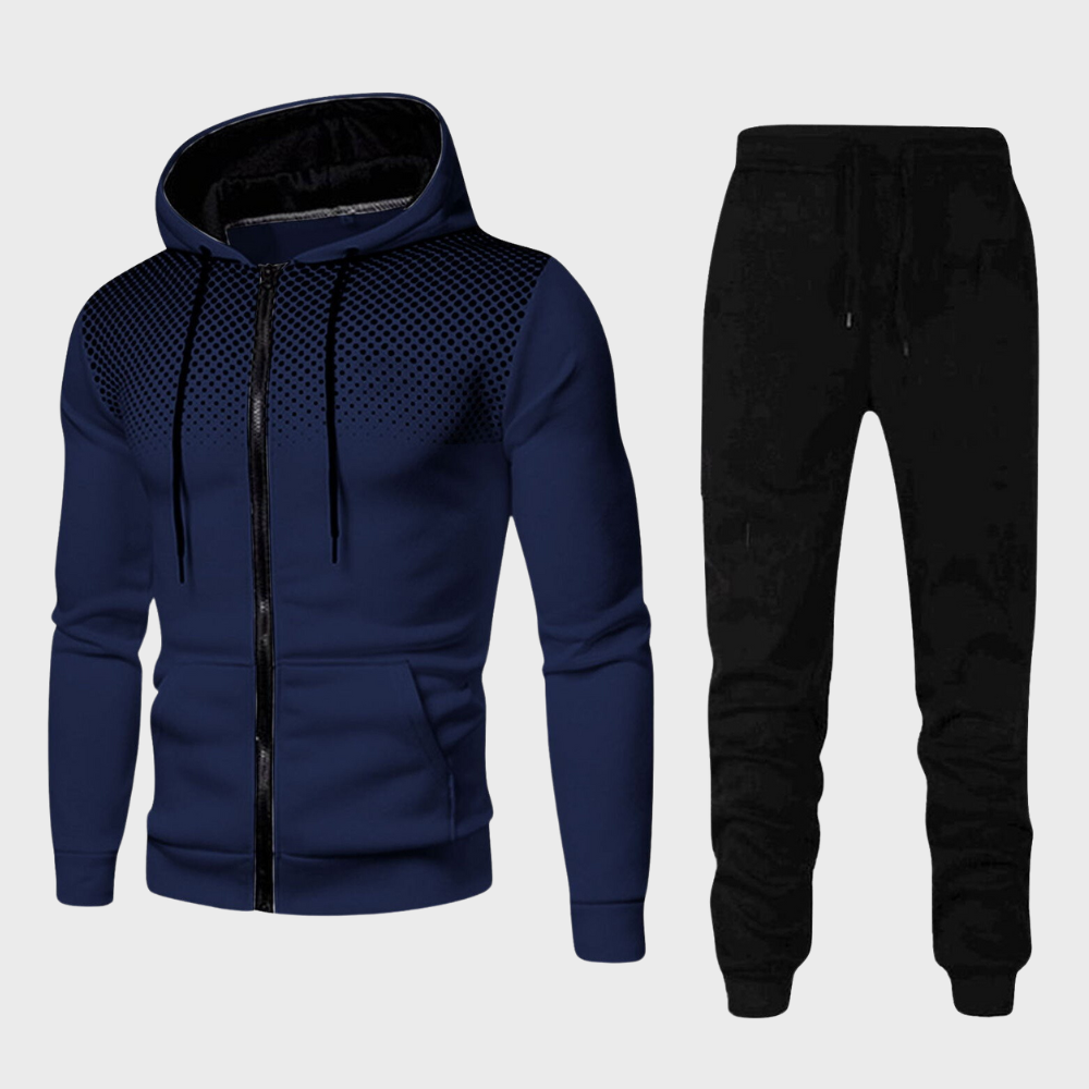 Men's slim fit tracksuit zip hoodie and joggers set with adjustable waist for training