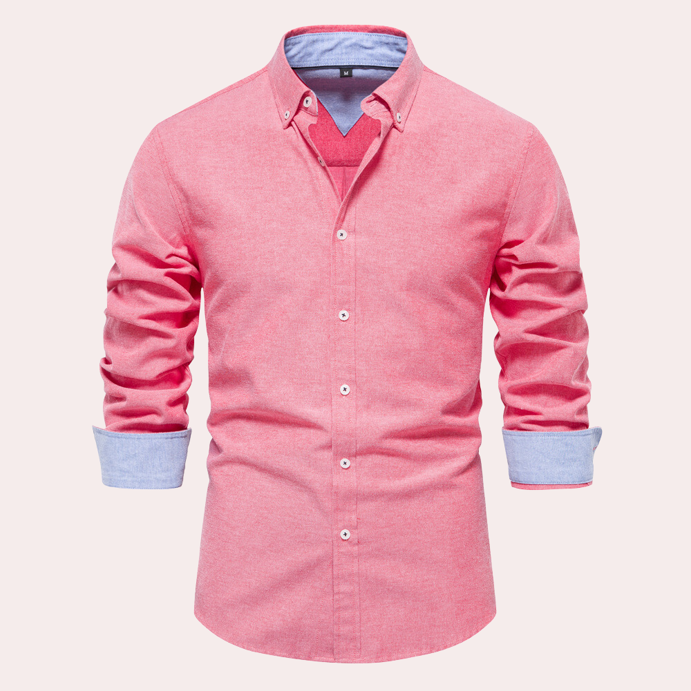 Men's white cotton tailored fit button-down collar shirt with button closure for formal and casual wear