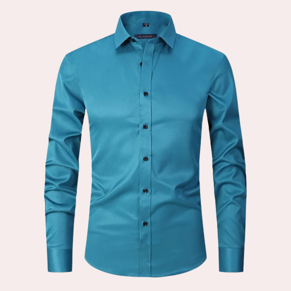 Men's classic tailored fit long sleeve dress shirt with spread collar button closure formal casual
