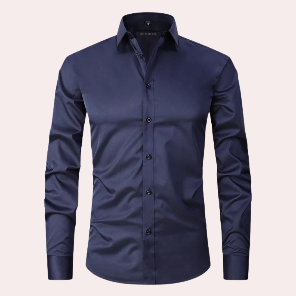 Men's classic tailored fit long sleeve dress shirt with spread collar button closure formal casual