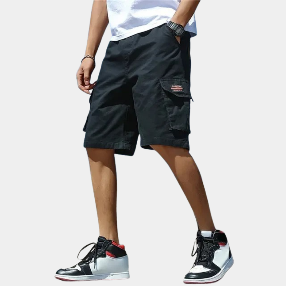 Men's khaki cargo shorts breathable cotton relaxed fit multiple utility pockets outdoor summer wear