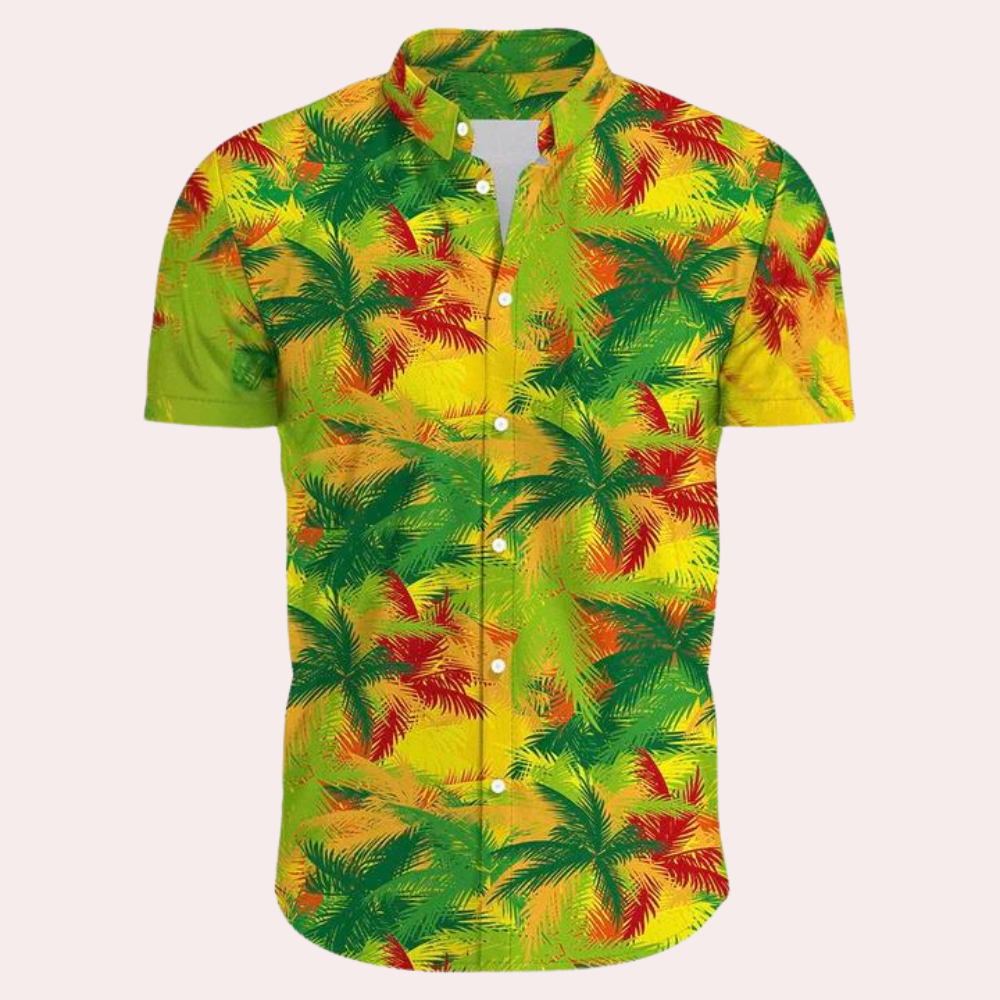 Men's relaxed fit tropical floral print shirt, lightweight breathable cotton-blend short sleeve summer top