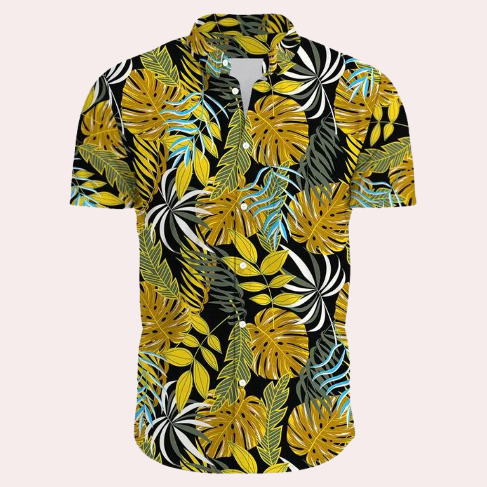 Men's relaxed fit tropical floral print short sleeve shirt, lightweight breathable cotton-blend summer style