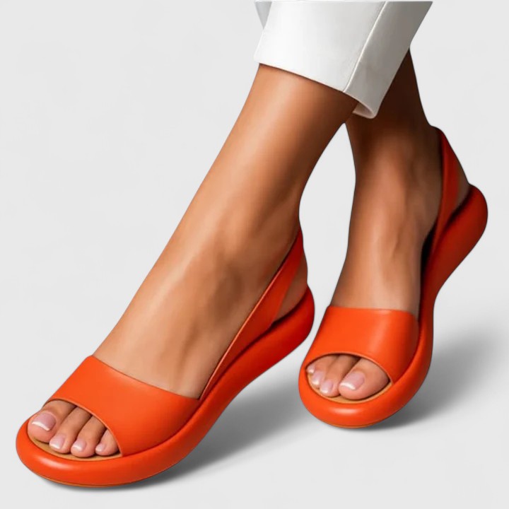 Women's bold yellow open-toe platform wedge slingback sandals with sculptural sole