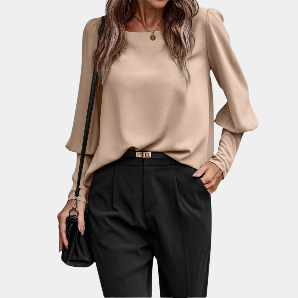 Women's elegant long-sleeve round-neck blouse, timeless versatile style for casual and festive wear