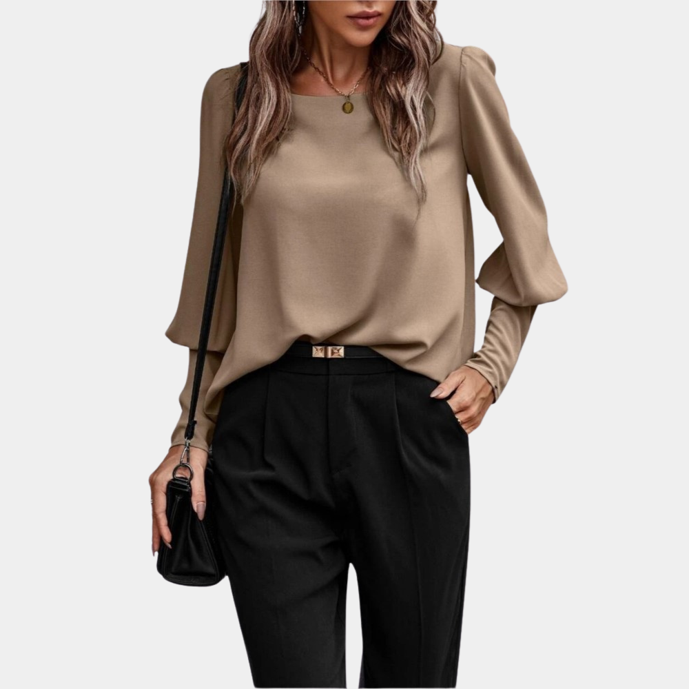 Women's elegant long-sleeve round-neck blouse, comfortable everyday-to-festive wardrobe essential
