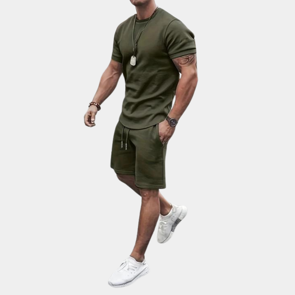 Men's slim fit two-piece set short sleeve T-shirt and matching shorts breathable casual summer outfit