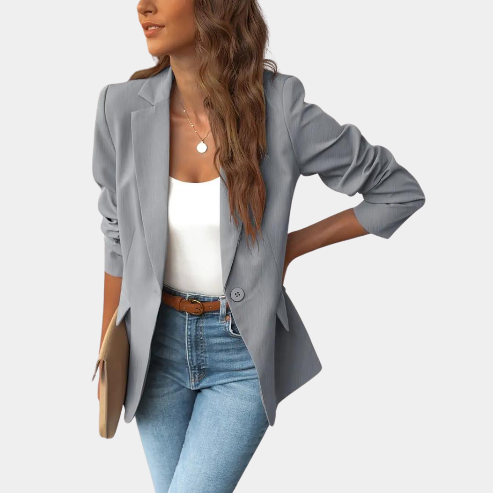 Women's classic single-breasted tailored blazer with structured shoulders for a flattering silhouette