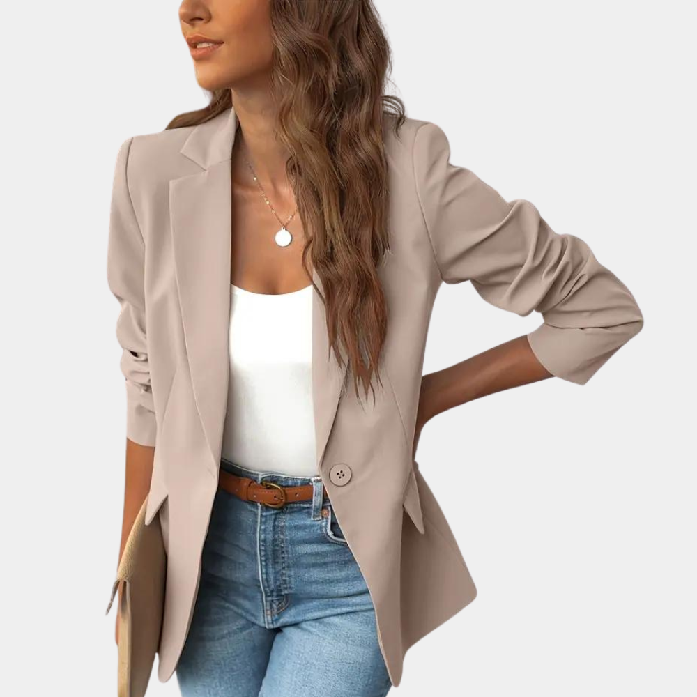 Women's classic single-breasted tailored blazer with structured shoulders for a flattering silhouette