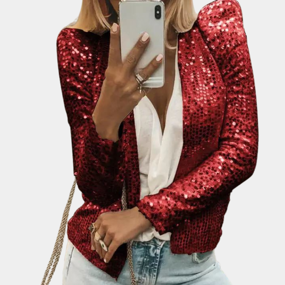 Women's silver sequin blazer tailored fit elegant party jacket with allover sparkle finish
