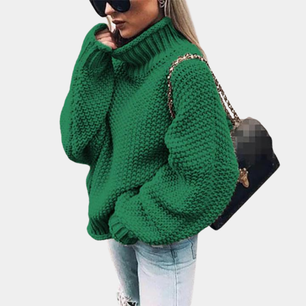 Women's oversized chunky knit sweater high neck cozy soft warm fall winter layering piece
