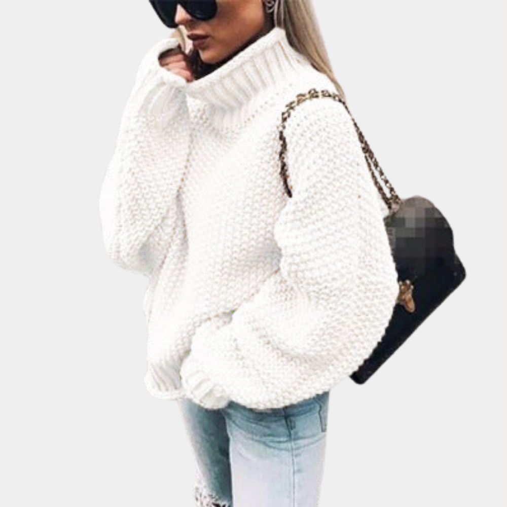 Women's oversized chunky knit sweater high neck cozy warm soft acrylic fall winter layer