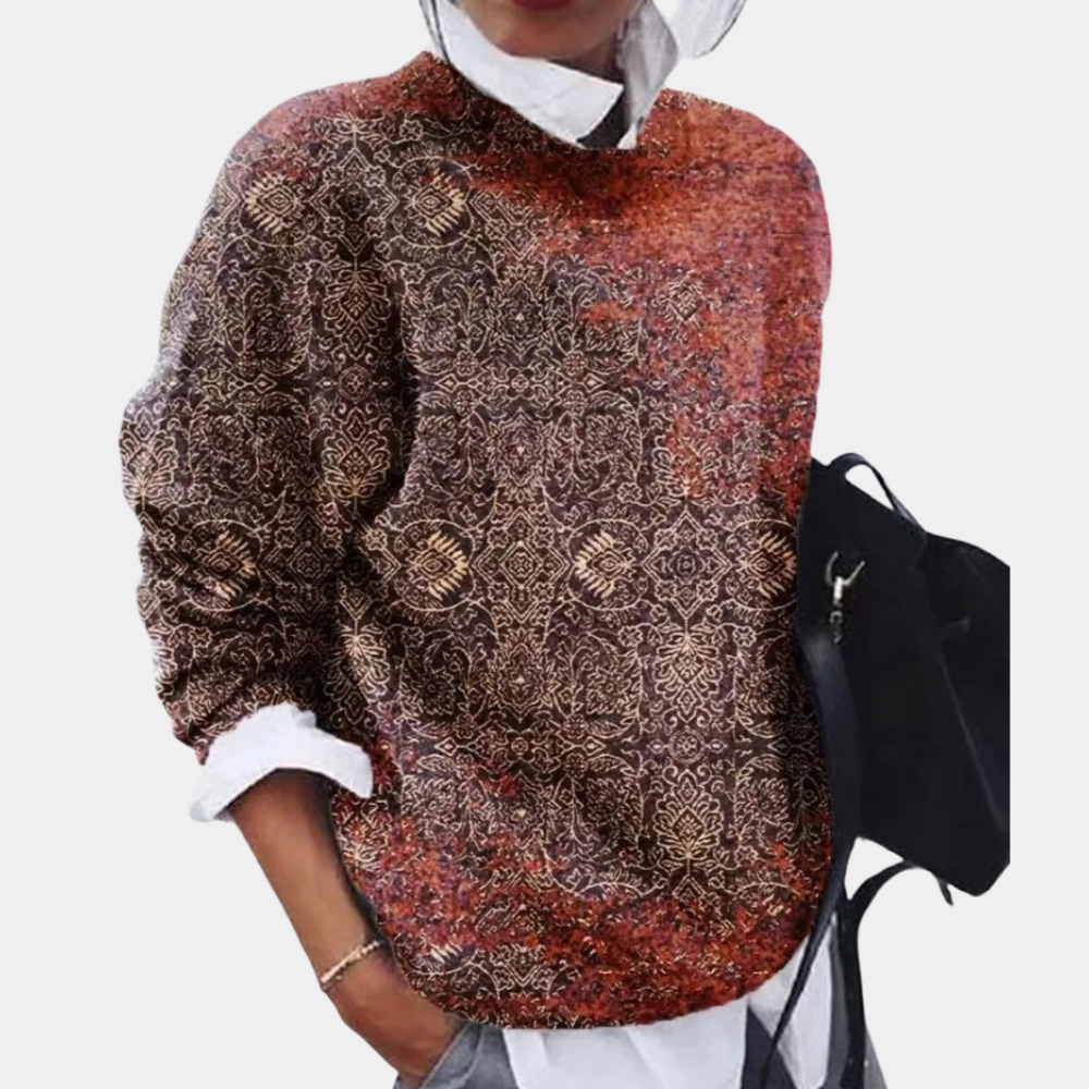 Women's loose fit cotton sweatshirt with elegant patterned design, perfect for casual everyday style