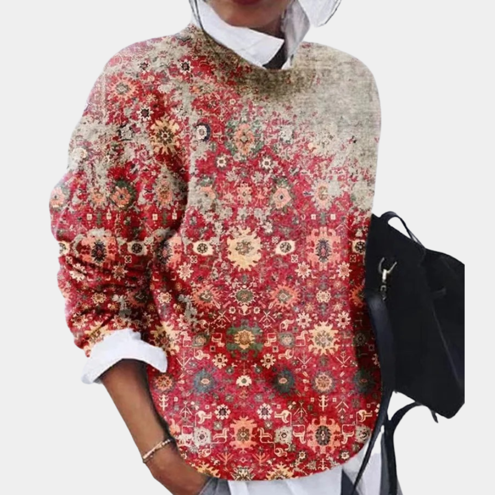 Women's loose fit patterned sweatshirt soft cotton elegant design casual everyday style