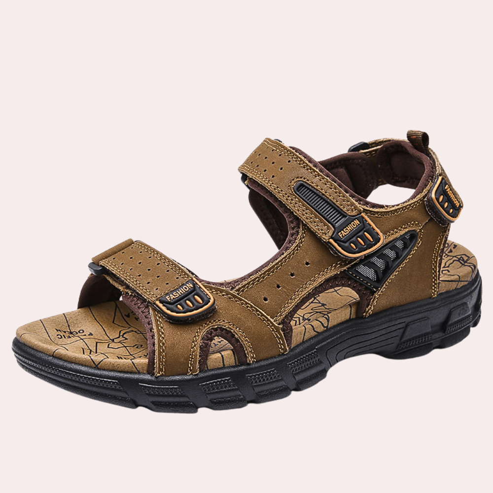 Men's PU leather adjustable strap sandal with shock-absorbing sole for all-day outdoor comfort