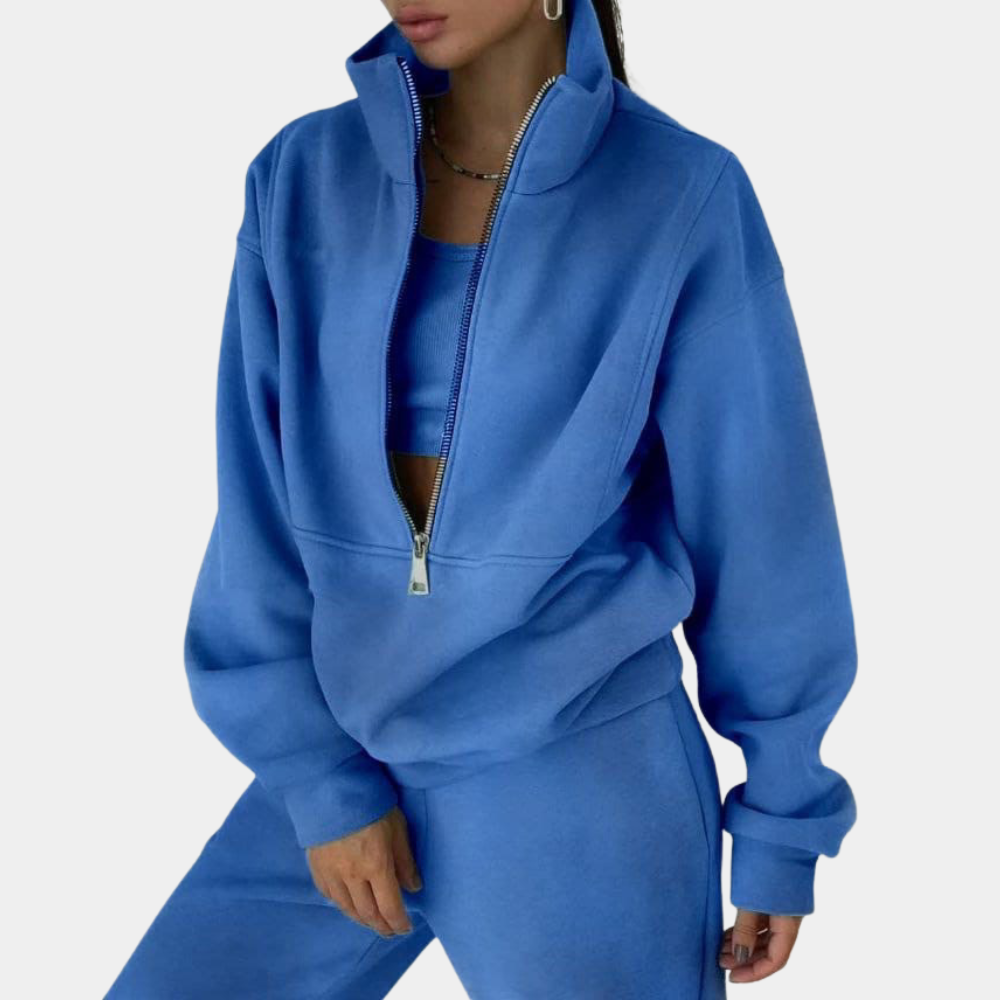 Women's oversized quarter-zip sweatshirt in soft breathable fabric, relaxed casual fit