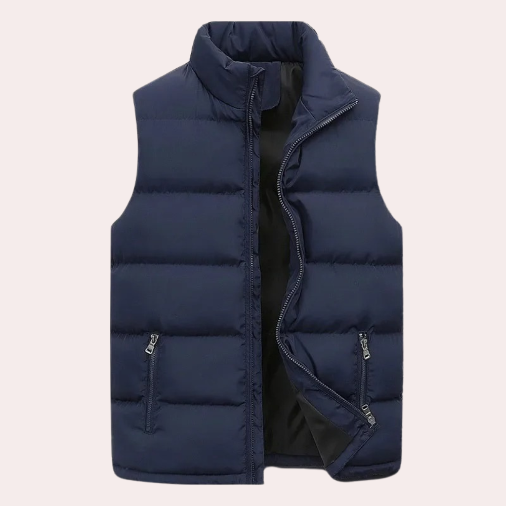 Men's lightweight quilted vest water-repellent stand collar zipper horizontal stitching insulated sleeveless