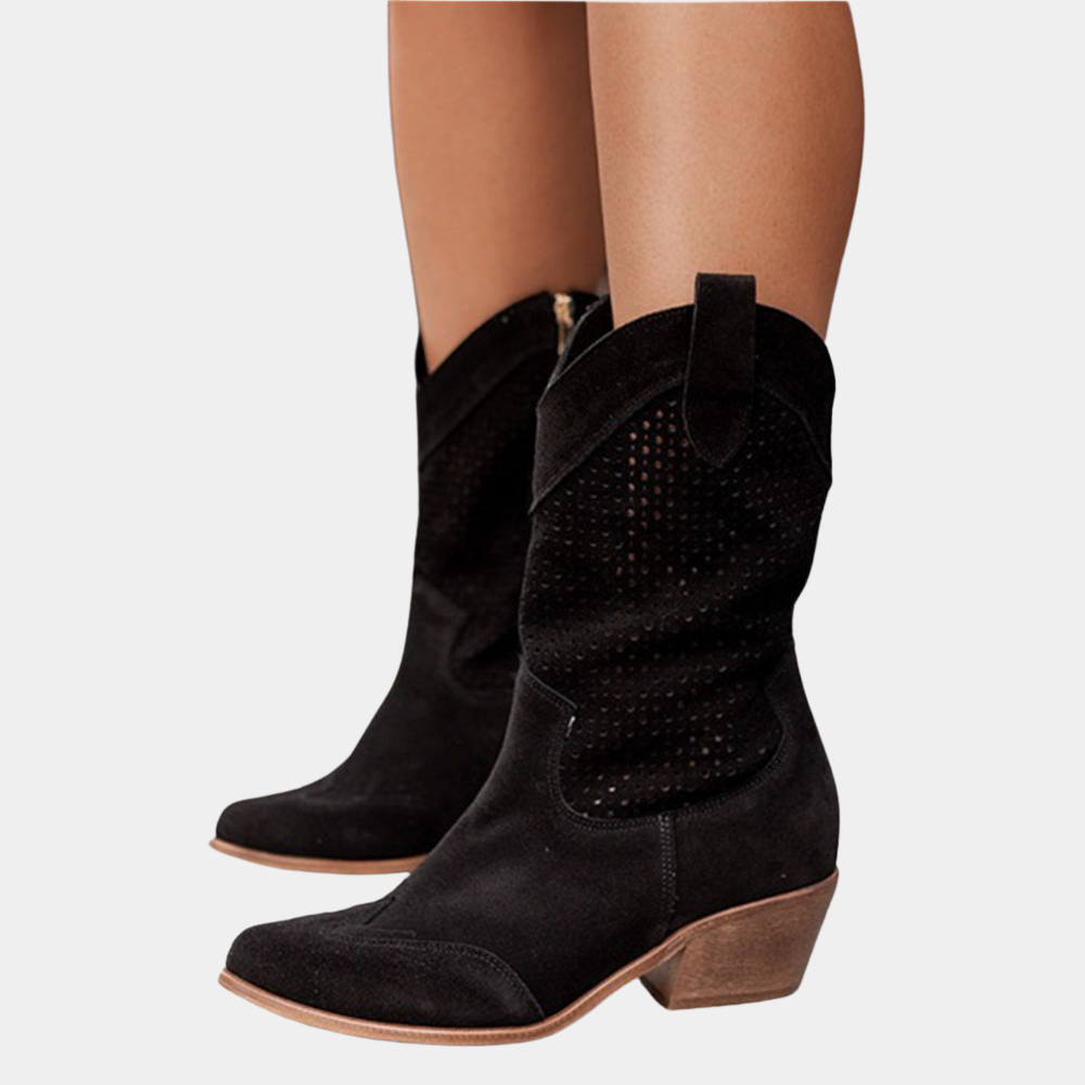 Women's brown cowboy comfort boots Western style with cushioned sole and ankle support