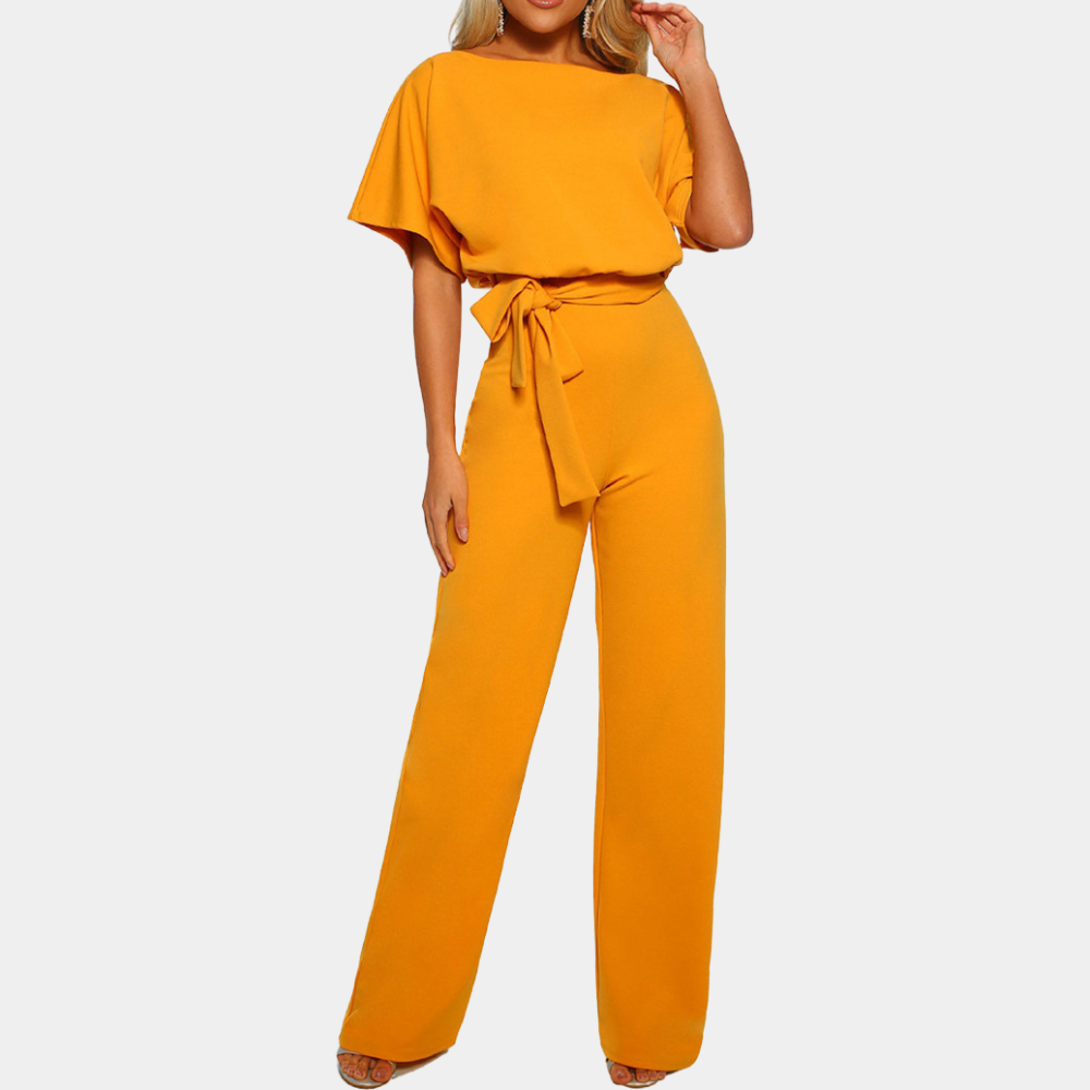 Women's loose fit batwing sleeve jumpsuit lightweight fabric with waist belt, effortless elegant style