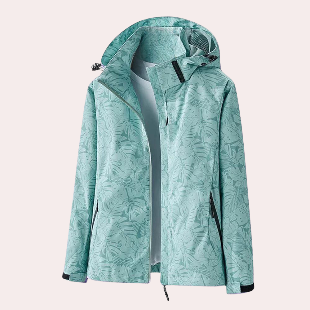 Women's lightweight patterned zip-up hooded rain jacket in streamlined fit with subtle all-over print