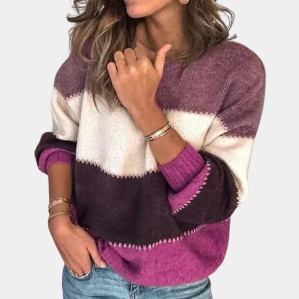 Women's relaxed fit round neck knit sweater with long sleeves, soft cozy everyday style