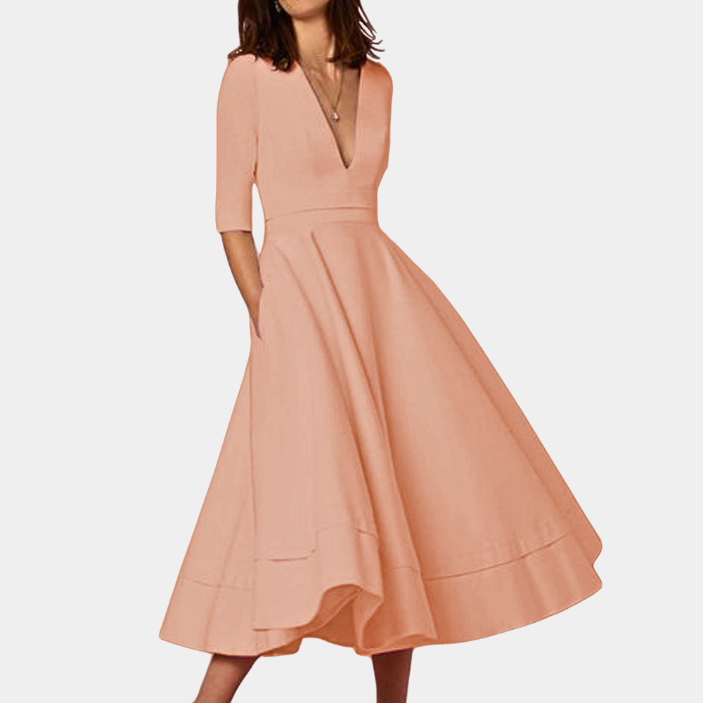 Women's elegant A-line midi dress in classic cut with flattering flared skirt for timeless feminine style