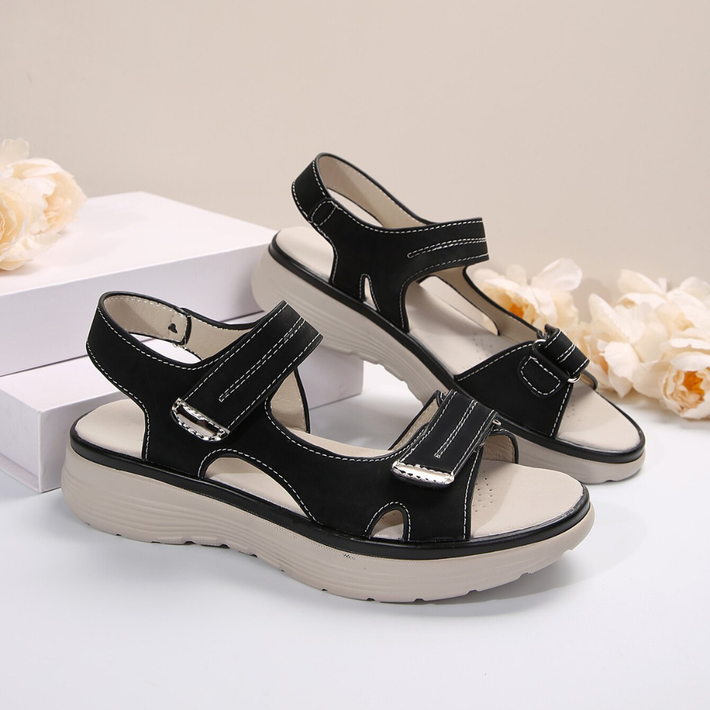 Women's open-toe casual sandals with adjustable Velcro straps and padded comfort sole for all-day wear