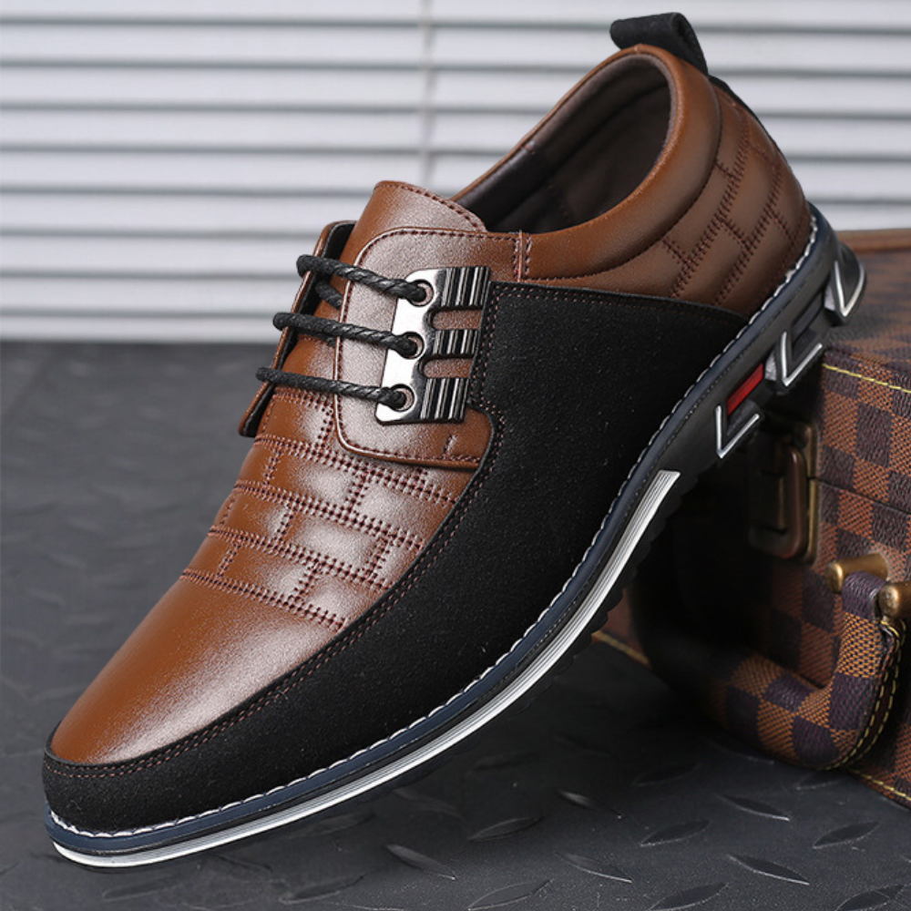 Men's brown leather suede lace-up dress shoes with non-slip sole, elegant formal casual style