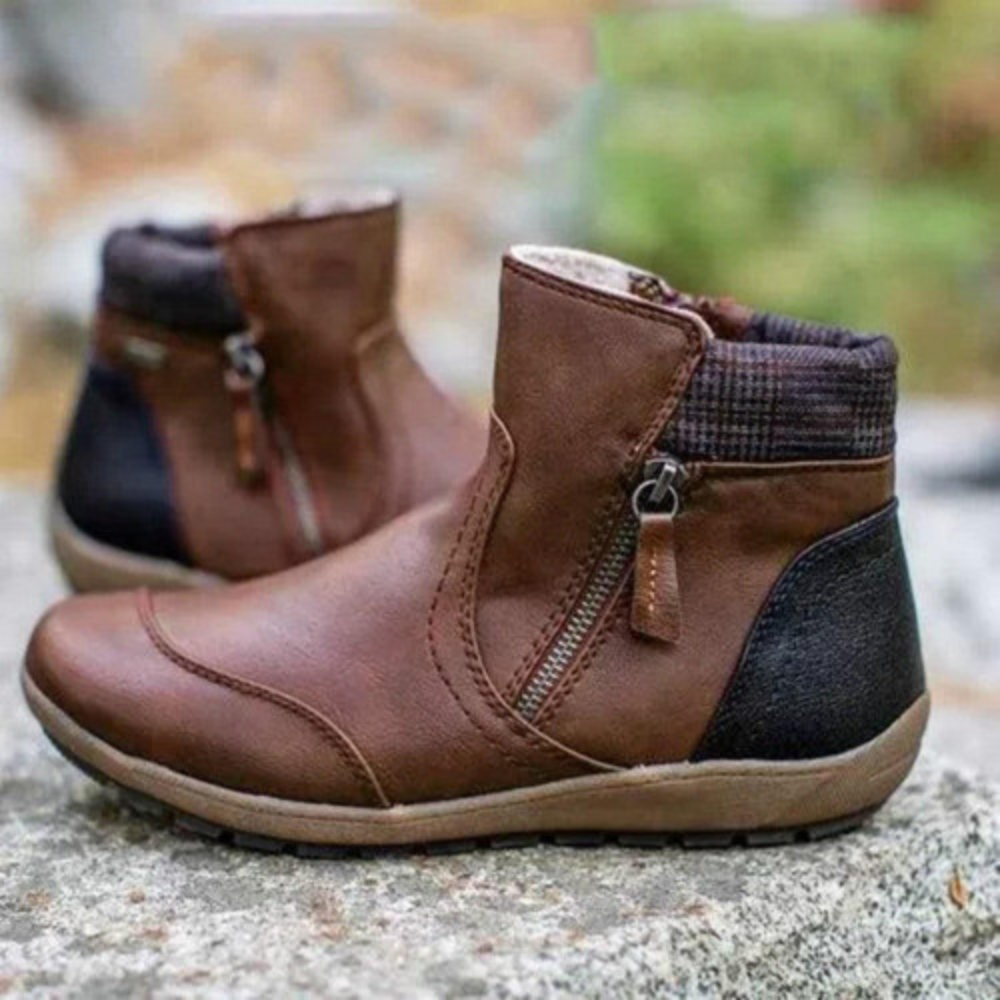 Women's vegan leather ankle boots with side zipper, round toe, rubber sole, sleek everyday style