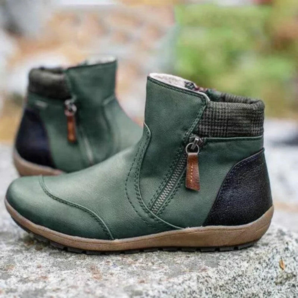 Women's vegan leather ankle boots with side zipper, round toe, rubber sole, sleek everyday style