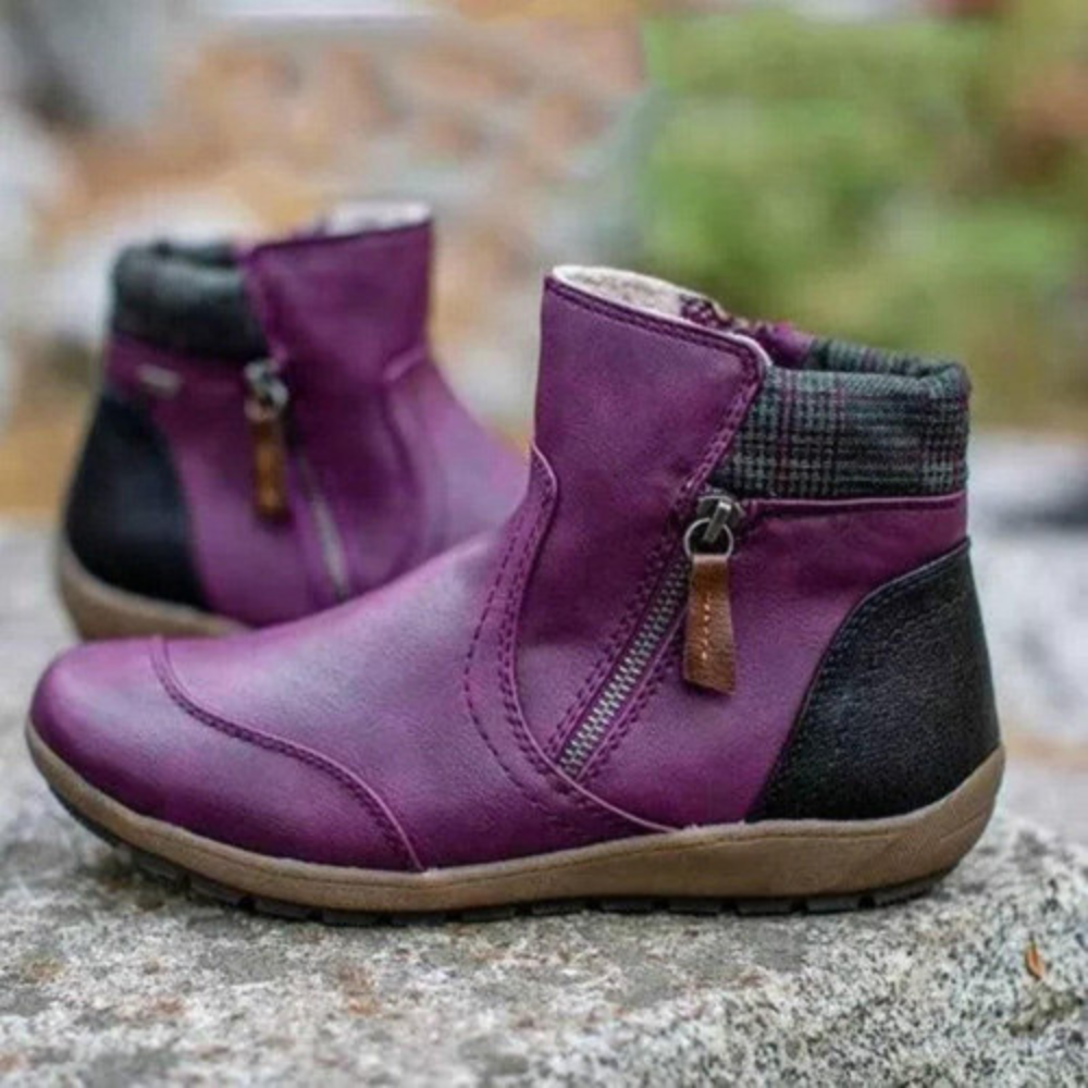 Women's vegan leather ankle boots with side zipper, round toe, and comfortable rubber sole