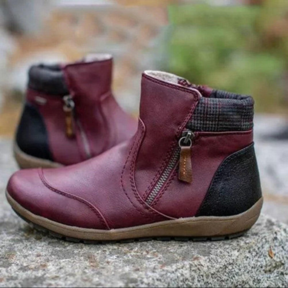 Women's vegan leather ankle boots with side zipper, round toe, rubber sole, sleek everyday style
