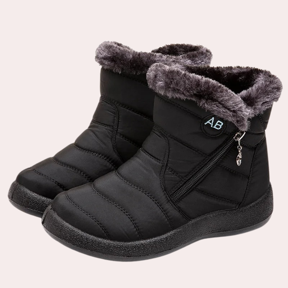 Women's quilted boots warm faux fur lined zipper closure non-slip sole winter chic
