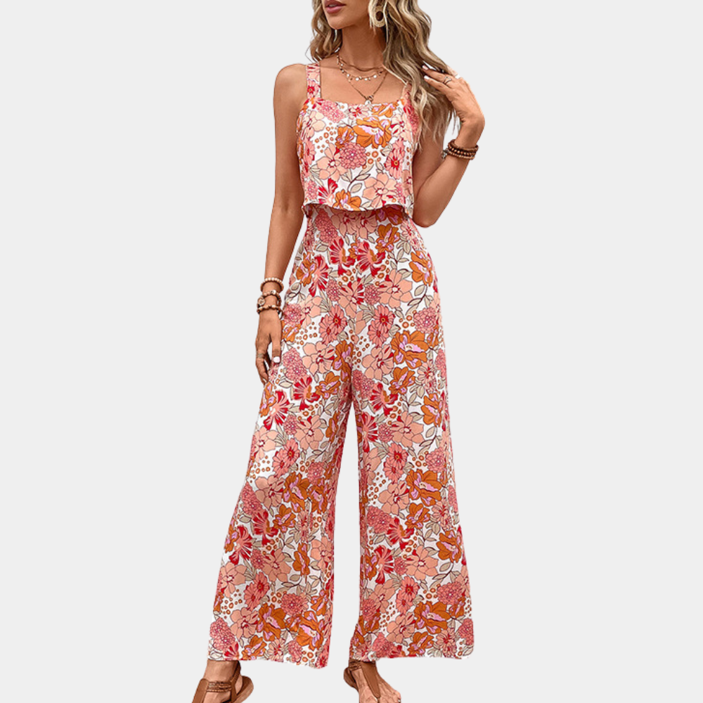 Women's sleeveless floral print loose fit jumpsuit, lightweight breathable fabric for casual summer style