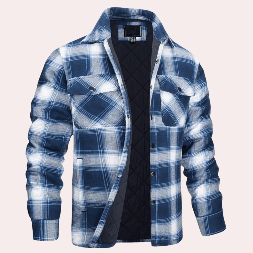 Men's quilted flannel shirt jacket relaxed fit button closure chest pockets casual warm layer