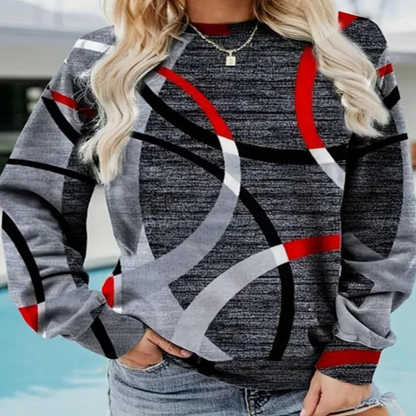 Women's relaxed fit sweatshirt with bold chevron pattern, soft fabric, perfect for casual everyday style